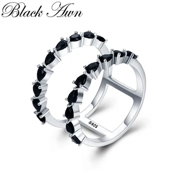 [BLACK DAWN] de Argint de Culoare Negru Spinel Inele Elegante pentru Femei Hollow Moda Bijuterii G002