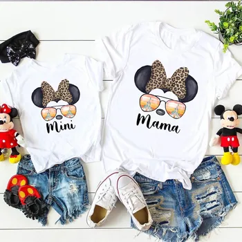 Amuzant Leopard Minnie Mouse Imprimare Mama Copii T-Shirt Copii Body Bumbac de Vară Uite Mama și Mini Familia Haine de Potrivire