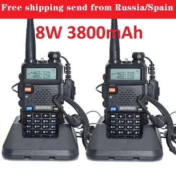 2 buc baofeng uv-5r real 8w 3800mAh baterie walkie talkie pentru două fel de radio VHF UHF dual band radio cb portabil comunicador рация