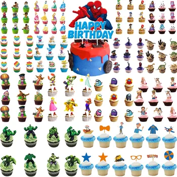 24buc/Lot Disney Spiderman Printesa Anna Elsa Auto Baby shower Anniversaire Tort Fân Petrecere Decoratiuni Tort Consumabile