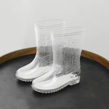 Moda pentru copii Ploaie Cizme Fete Baieti Copii Fund Gros Non-alunecare Transparent Rainboots Impermeabil Galoși Apa Pantofi de Cauciuc