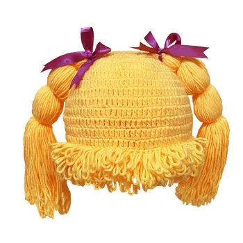 BomHCS Tricotate Coadă Peruca Beanie Handmade Femei Fete Panglica Pălărie Bowknot Capac