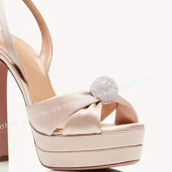 Moraima Snc glob de Cristal Decor Platforma Sandale Peep Toe Arc Solid Nod Pantofi pentru Femei Glezna, Catarama Indesata Sandale cu Toc