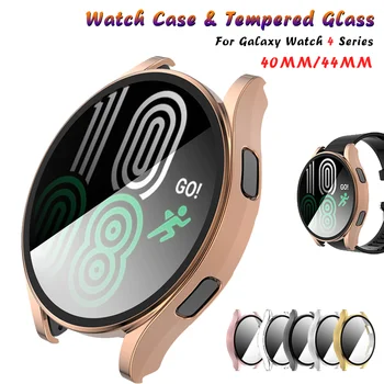 Ecran Protector de Caz pentru Samsung Galaxy Watch 4 40mm Toate-în Jurul valorii de PC Capacul de Protecție cu Sticlă Călită pentru Galaxy Watch 4 44mm