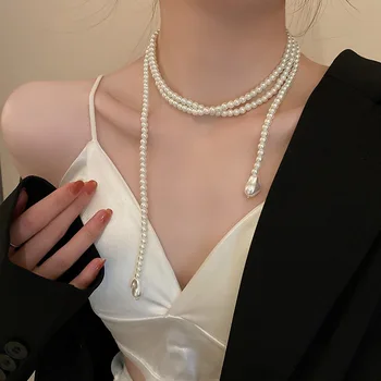 SRCOI franceză Retro Lung de Perle Înfășurat Colier Pentru Femei, Fete, Cadouri de Nunta Petrecere Cravată Guler Moda Bijuterii 2022