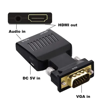 VGA de sex Masculin La HDMI compatibil Feminin Convertor cu Cabluri Audio 480P/720P/1080P pentru PS3/4 HDTV Monitor Proiector Laptop PC TV-Box