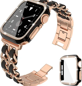 Curea de Metal+caz pentru Apple Watch Band 45mm 41mm 44mm 40mm 42mm sticlă de Protecție caz iWatch 8 7 6 5 4 3 SE inoxidabil curea din otel