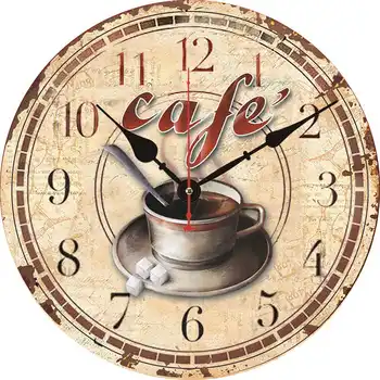 Antic de Perete Ceasuri Magazin Cafee Bar Cappuccino Cafee din Lemn Rotund Ceasuri de Perete Non-Bifarea Tăcut Liniștit saat Ceasuri de Perete