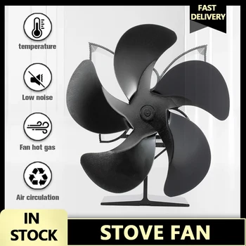 Căldură Alimentat Aragaz Fan Cu 5 Lame Log Arzător De Lemn Eco-Friendly Fan Casă Liniștită Negru Șemineu Ventilator Eficient De Distribuție A Căldurii
