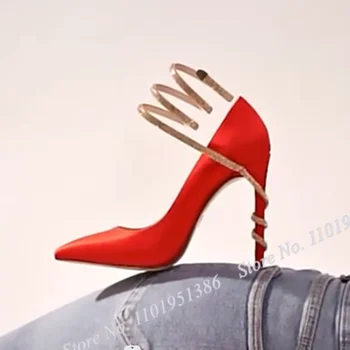 Abesire Cristal Roșu Sfoară Pompe De Metal Decor Superficial Tocuri Cui Solid Tocuri Femeie Pantofi De Primăvară De Moda De Petrecere Sexy Dimensiuni Mari