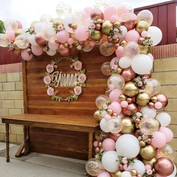 Balon Roz Arc Ghirlanda Kit Metal Crom, Aur Rose Confetti Baloane Latex Ziua Îndrăgostiților, Nunta, Petrecere De Aniversare Decor