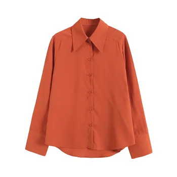 Tricouri Pentru Femei Elegante Office Lady Bază Satin Cămașă 2022 Moda Topuri De Femei Rever Guler Cu Maneci Lungi Buton-Up Bluza Top