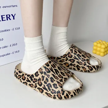 Talpă Groasă Model Leopard Print De Interior, Exterior Platforma Pantofi De Moda De Sex Feminin Diapozitive Plaja Non-Alunecare Confortabil Papuci De Casă
