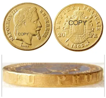 Franța 20 Franța 1865A Napoleon III Placat cu Aur Copie Decorative Monede