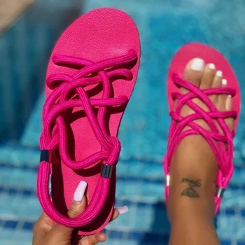 2022 Vara Doamnelor Sandale Casual Moda Confortabil Talpă Groasă Confortabil Lenjerie de Plaja Pantofi Dantela-Up Slip Plat Pantofi pentru Femei