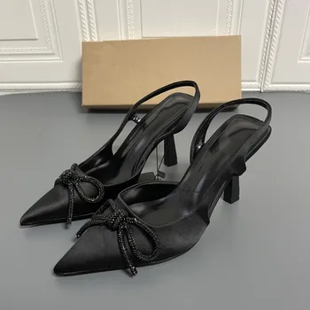 2022 Vara Noul Negru Strălucitor Arc Cu Toc Sandale Femei Elegant În Aer Liber Sandale Sandale Subliniat Toe Pantofi De Sex Feminin Sexy Pompe