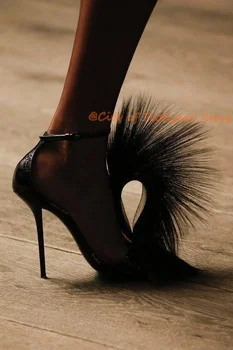 Femeile Petrecere Pene Negre Tocuri Tocuri Inalte Sexy Degetul Ascutit Glezna Curea De Piele Sandale Elegante De Lux, Pantofi De Designer