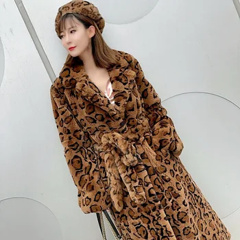 2022 Iarna Noi Femeile Real Iepure Rex Haine De Blană De Moda Lungi Leopard Palton Simplu, Cald Îmbrăcăminte Exterioară Pentru Femei De Lux Strada
