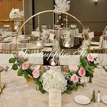 10BUC stand de flori florale nunta metal arc fondul propunerii de aur cadru rotund florale hoop cerc decor de masă