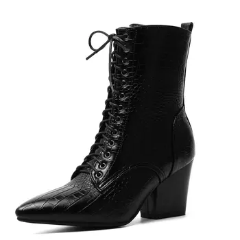 Elegant tocuri glezna cizme pentru femei dantelă sus subliniat toe toamna iarna cizme de partid pantofi casual femei marimea 41 42 43