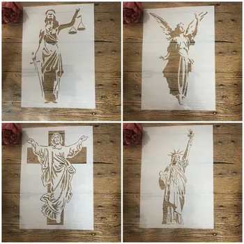 4buc A4 29cm Zeita Dumnezeu Statuie DIY Stratificare Sabloane Pictura pe Perete Album de Colorat Relief Album Decorative Șablon