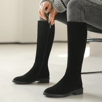 2022 Pantofi Noi de piele de Căprioară Femei Cizme Lungi de Iarnă Sexy Toc Gros Cizme pentru Femei Cizme de Zăpadă Caldă Non Slip Gros Pantofi cu Talpi