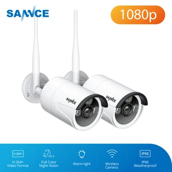 SANNCE 2 BUC FHD 1080P IP Wi-Fi H. 264+ Camera Video de Supraveghere a Sistemului de Intemperii Camere 100ft Viziune de Noapte Cu Smart AI P2P