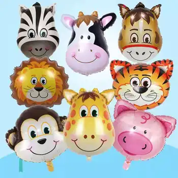 1pcCartoon cap de animal leu, tigru, girafa, zebra vacă, măgar, maimuță purcel copii jucărie cap de animal din aluminiu balon