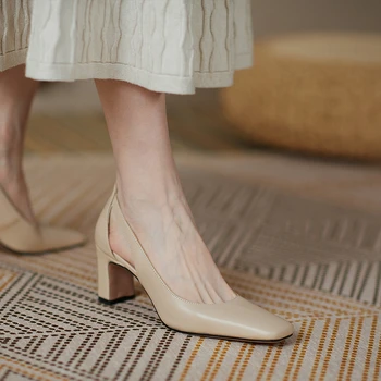 2022 Primăvara Și Toamna de Moda Noua Navetiști Uniformă Pantofi Casual Tocuri Deget de la picior Pătrat Pompa Pantofi Femei Indesata Toc Sandale