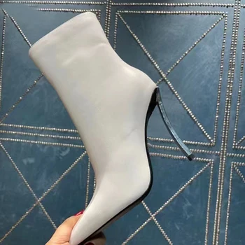 A subliniat Toe Mentale Toc Glezna Cizme Femei de Iarna 2022 Negru Fermoar Lateral Cizme Scurte din Piele de Moda de sex Feminin de Cusut Pantofi pentru Femei