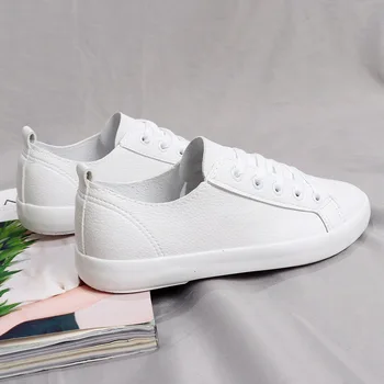 Primăvara nou stil plat panza moale PU pantofi albi de sex feminin sălbatice literare dantela student confortabil casual, pantofi de sport de promovare