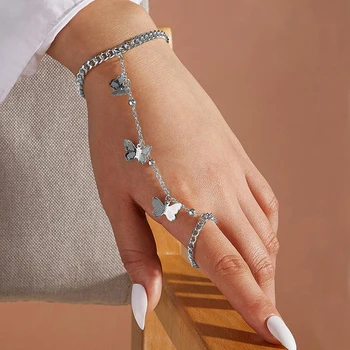 Moda Fluture Pandantiv Lanț Argintiu cu Degetul Bratari Set pentru Femei Boho Simplu de Mână Brățară Clasic de Bijuterii Cadouri