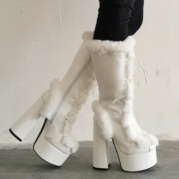 Cizme de Iarna pentru Femei Pantofi de Cald Sexy Impermeabil Platforma Contrast de Culoare de Pluș Gros Tocuri Tocuri Înalte de Moda pentru Femei Cizme Scurte