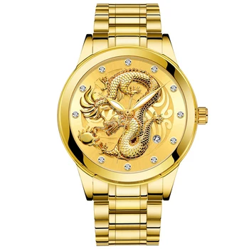 Dragon Nou De Lux De Top De Brand De Afaceri Bărbați Ceasuri Cuarț Ceas De Aur Data Otel Inoxidabil Rezistent La Apă Mens Ceasuri Montre Homme