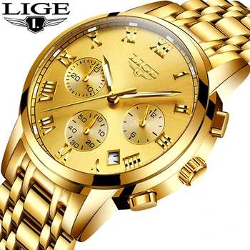 LIGE Mens Ceasuri de Top de Brand de Lux de Moda Cuarț Ceas de Aur pentru Bărbați de Afaceri din Oțel Inoxidabil rezistent la apa Ceasul Relogio Masculino