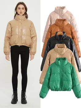 Toamna și iarna noi femeile de moda temperament imitație de piele de pâine bumbac jacheta blana scurta