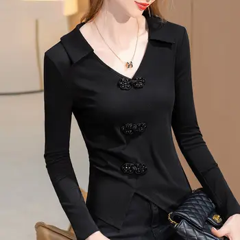 Elegant Buton Rever Culoare Solidă Neregulate Bluza Femei de Îmbrăcăminte 2022 Toamna Noua Casual, Pulovere Largi Office Lady Shirt