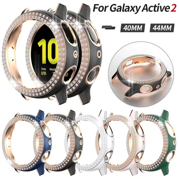 Femei pe Două Rânduri de Diamante PC Cover pentru Samsung Galaxy Watch Active 2 Caz 40mm 44mm Active2 Greu Spoiler în Două culori Bling Cadru