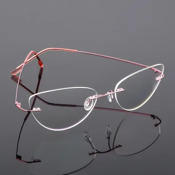 Ochi de pisica stil pliabil ultra-ușoare de memorie aliaj de titan fara rama ochelari miopie cadru pentru bărbați și femei optice rama de ochelari