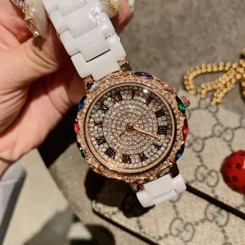 Brand Clasic Femei Pietre Colorate Ceasuri de Lux Plin de Cristale Ceas Real de Înaltă Tehnologie Ceramică brățară Brățară ceas Roman