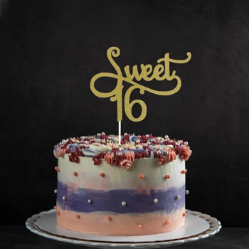 JQSYRISE 1buc Sweet 16 Cake Topper 16 ani Decor Petrecere de Aniversare de 16 Ani Tort Accesoriu Fericit Ziua de nastere Consumabile