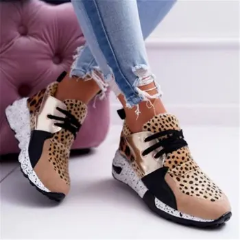 Nouă Primăvară Pantofi Leopard de Imprimare pentru Femei Dantelă-up Non-alunecare Pantofi sport Plus Size Cap Rotund Platforma de Cauzalitate Pantofi Zapatos Mujer