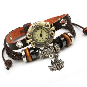 NOUL Ceas Vintage pentru Femei Rochie de Cuarț Watchs Folie de Copac, Frunze Pandantiv din Piele Brățară Ceas de mână Transport Gratuit
