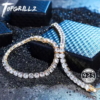 TOPGRILLZ Rece Zircon 3-6MM Tenis Lanț de Bărbați Hip hop Bijuterii de Argint 925 de Aur Incuietoare Homar CZ Brățară de Link-ul de 7 si 8 inch