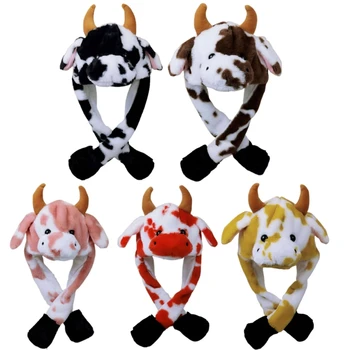 LED-uri Lumina de Animale de Pluș Pălărie cu Mișcare Sărituri Urechi Multicolor Desene animate Lapte de Vacă Earflap Cap Jucării de Pluș Foto elemente de Recuzită
