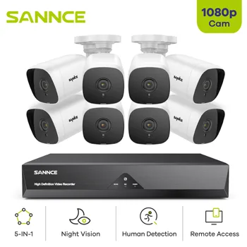SANNCE 8CH 1080P Lite Sistem de supraveghere Video cu DVR Cu 5IN1 1080N IR de Exterior rezistent la Intemperii Camere CCTV Camere de Supraveghere Set