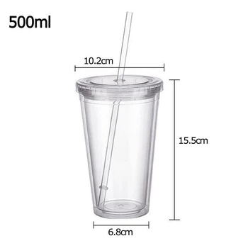 500ML de Plastic Paie Cupa Reutilizabile, cu perete Dublu cu Gheață Rece de Băut Cana Cana Piureuri Băuturi Cana de Cafea Ceasca Durabil Drinkware Instrument
