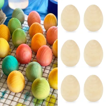 5Pcs Ouă de Paști din Lemn Natural Ouă din Lemn Nefinisat, Copii Pictat Ouă Pentru Acasă de Paște Coroană de flori Agățat Decor Meserii DIY Cadou