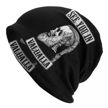 Vezi În Valhalla Craniu Viking Capac Beanie Unisex De Iarna Capota Tricotat Pălării În Aer Liber Nordici Războinic Chelioși Căciuli, Pălării
