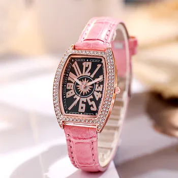 Piele Cuarț Ceasuri de mana Doamnelor împânzit cu Diamante Butoi de Vin, Un Tip Digital Mare Fațete Ceas Minimalist Bărbați Moda Ultra